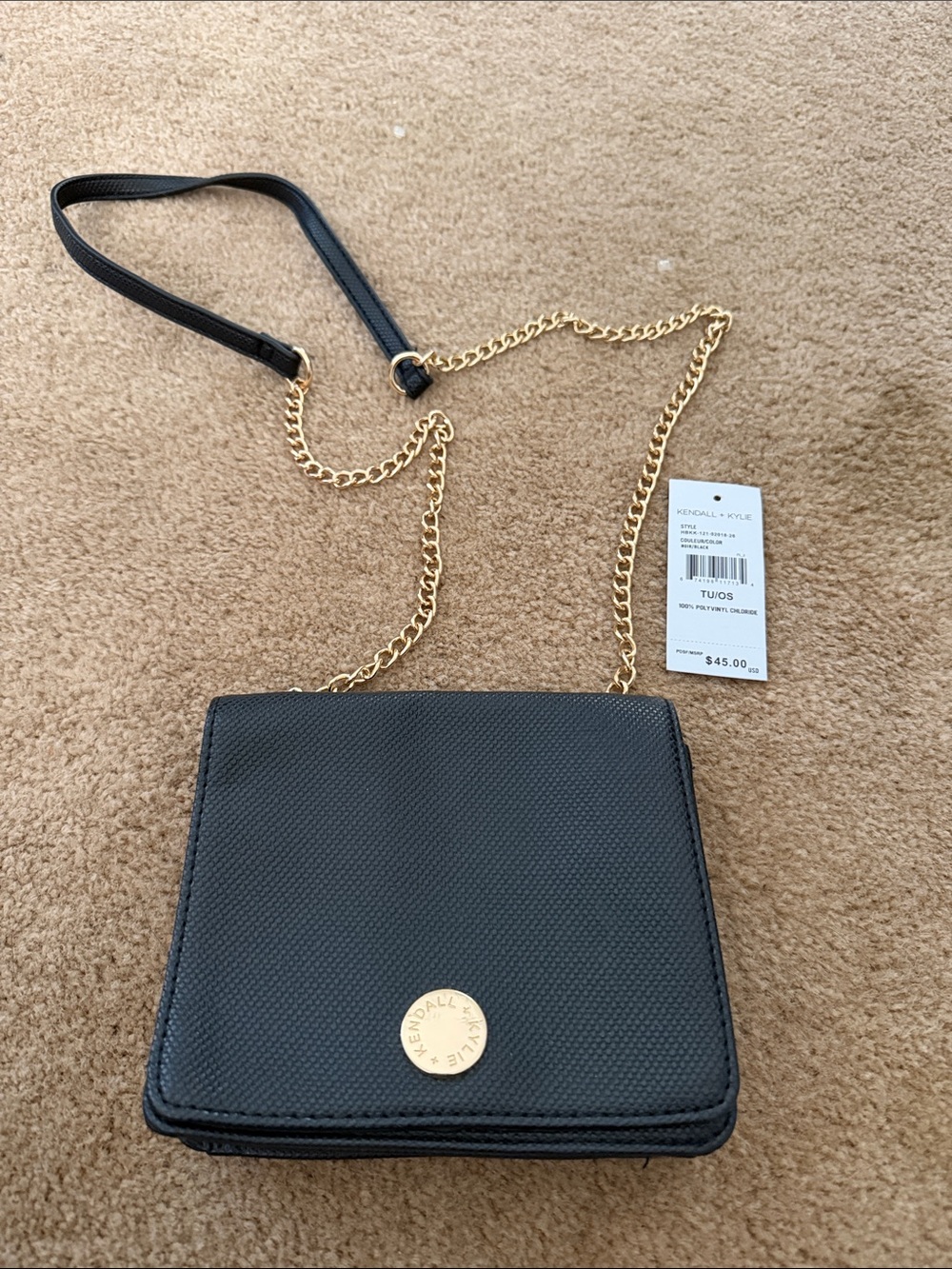 Kendall & Kylie Black Crossbody with Gold Chain Accent